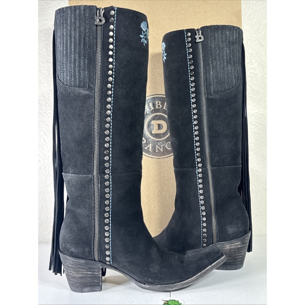 DOUBLE D RANCH Old Gringo Fringe Cowboy Boots Black Suede 8.5 Western Festival - Picture 5 of 16